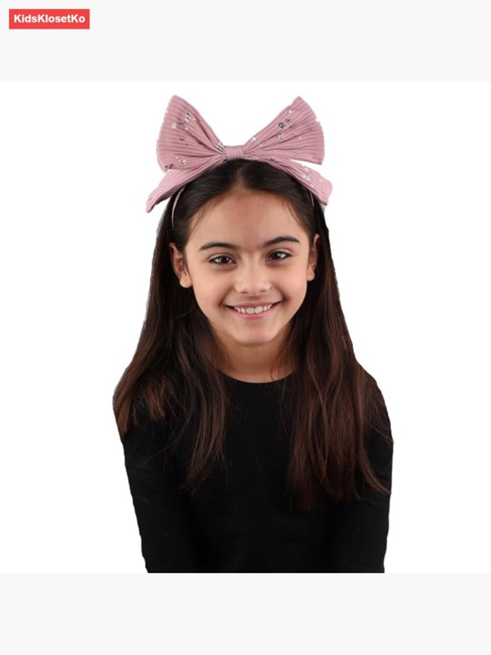 Large Ribbed Bow Hairband With Silver Splatter Design